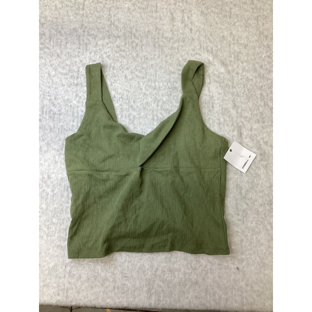 ONeill Womens Jay Sleeveless Knit Top Olive Green Ribbed‎ Twist Front XL NWT